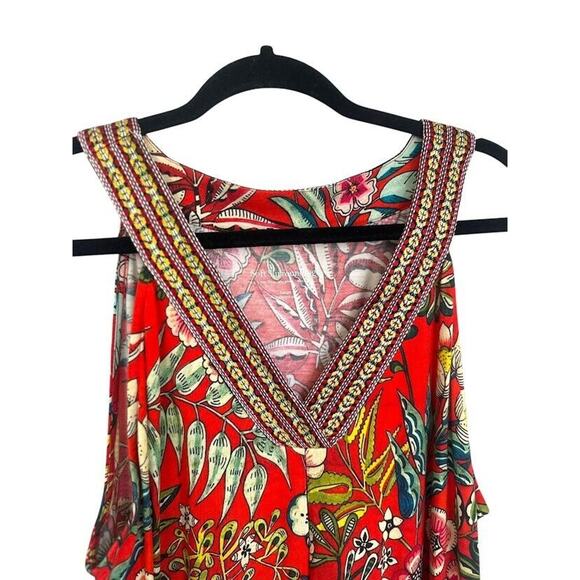 Soft Surroundings Maxi Dress Large Floral Orange Sleeveless Embroidered Resort - Picture 2 of 9